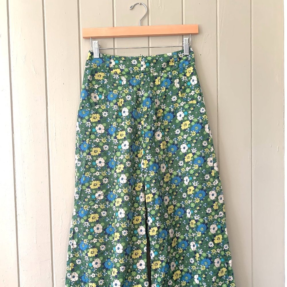 Free People Cropped Green Floral Printed Wide Leg Pant Size 0